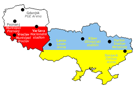 Euro 2012, mapa gradova